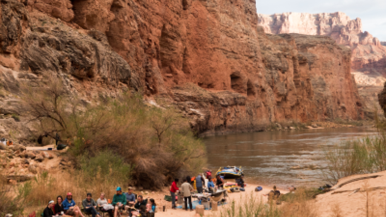 People getting ready to raft in the Grand Canyon