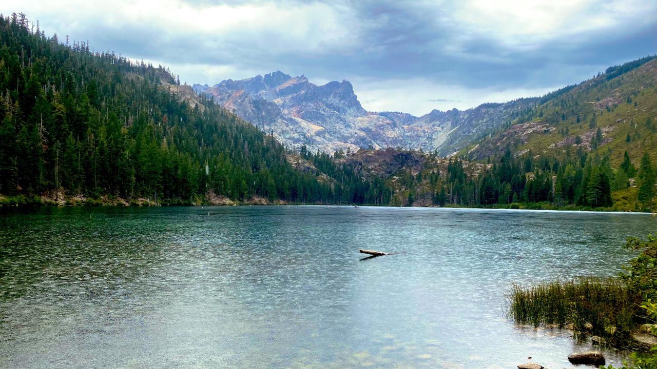 A freshwater lake during a storm. 