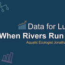 Poster for talk. Data for lunch "When Rivers Run Hot", by aquatic ecologist Jonathan Walter. Pictured is Jon on the water in a boat holding a fish. 
